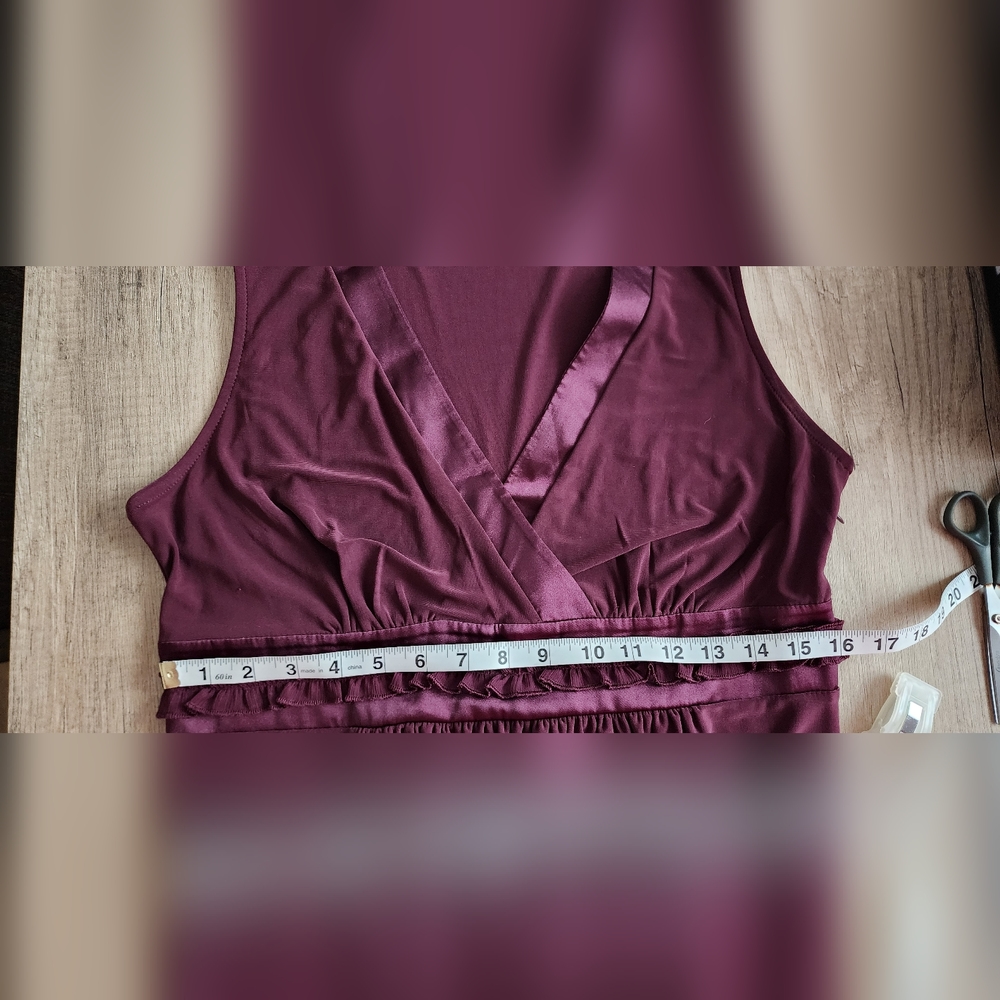 Y2K Daisy Fuentes Moda Burgundy Midi Dress Large Empire Waist Cocktail - Picture 7 of 7
